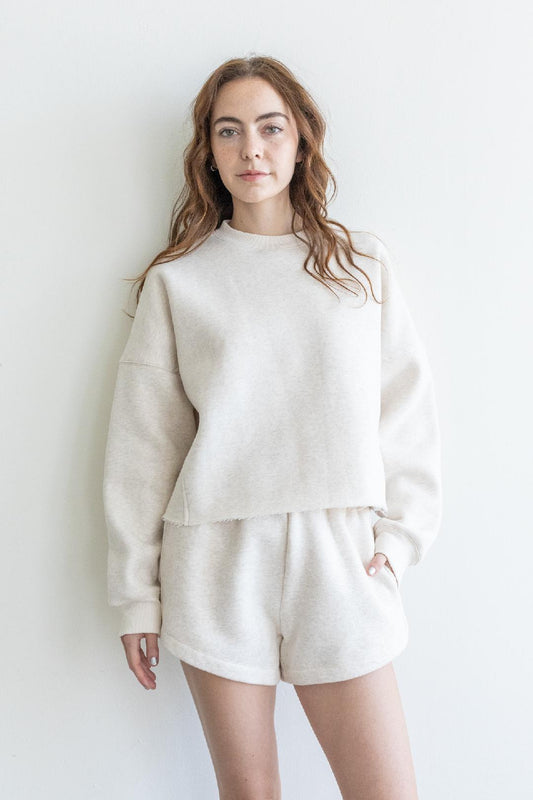 Fleece Sweater + Short Set - Heathered Oat