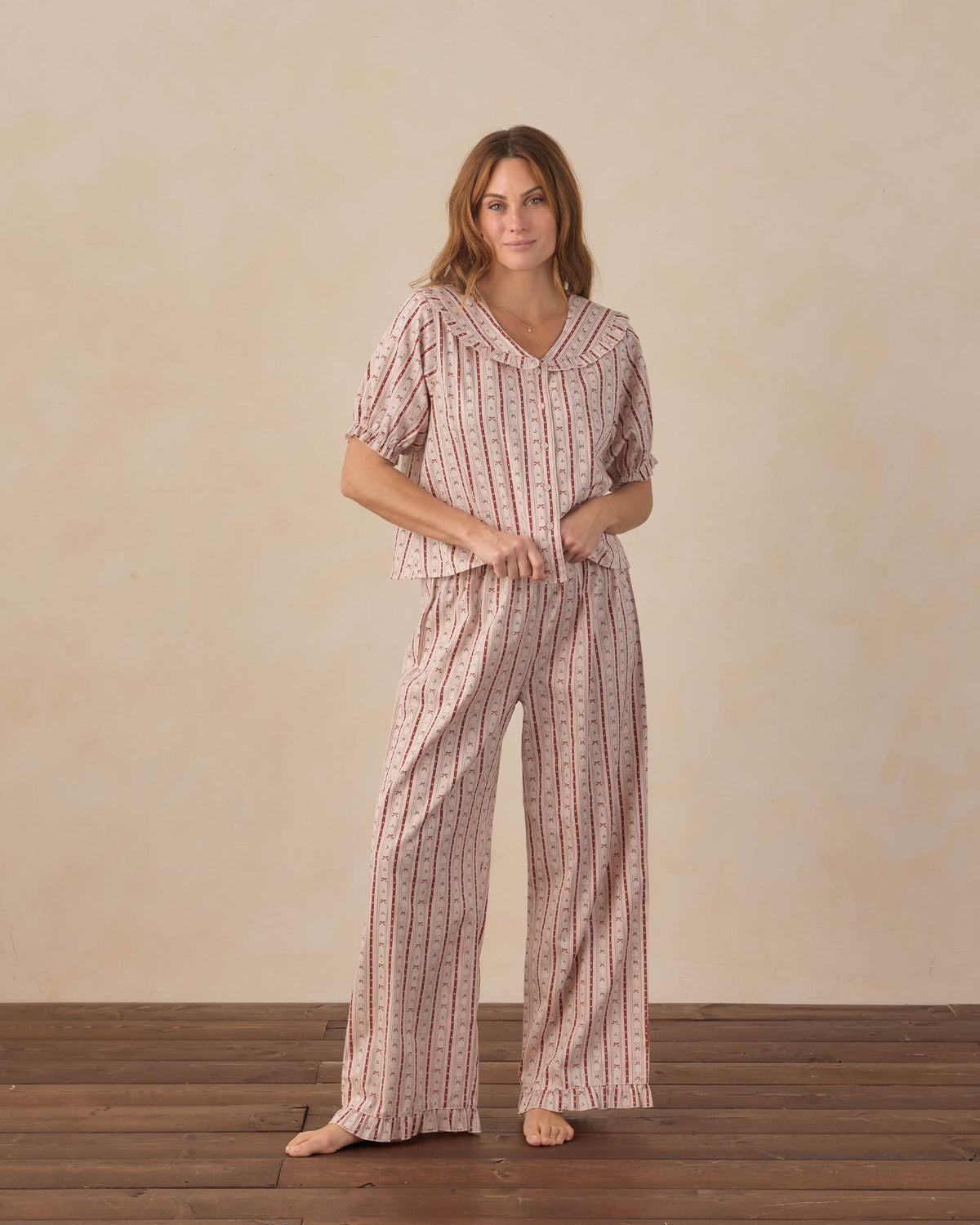 Rylee + Cru - Women's Ruffle Pajamas - Candy Cane Lane