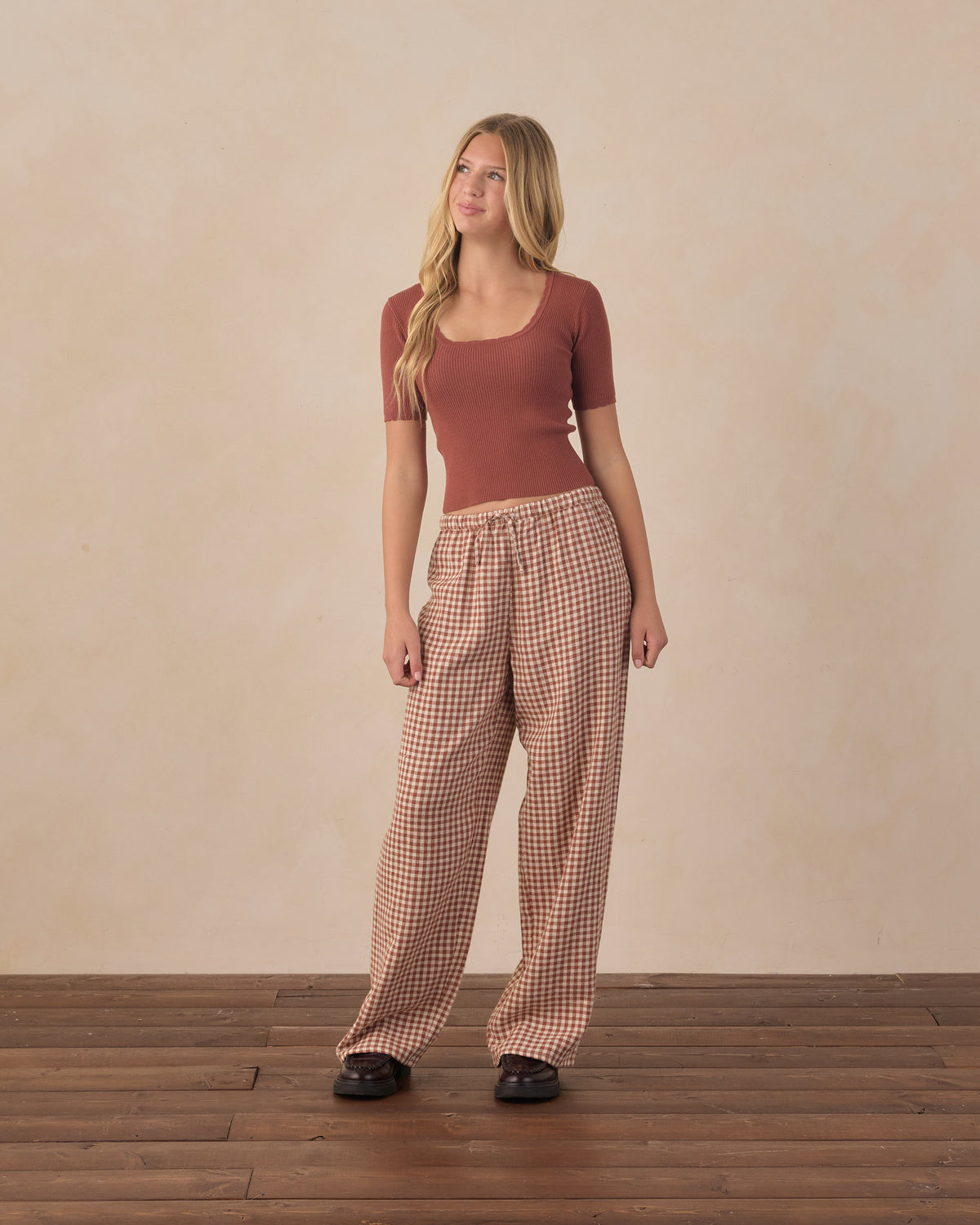Rylee + Cru - Teen Wide Leg Pant - Brick Check