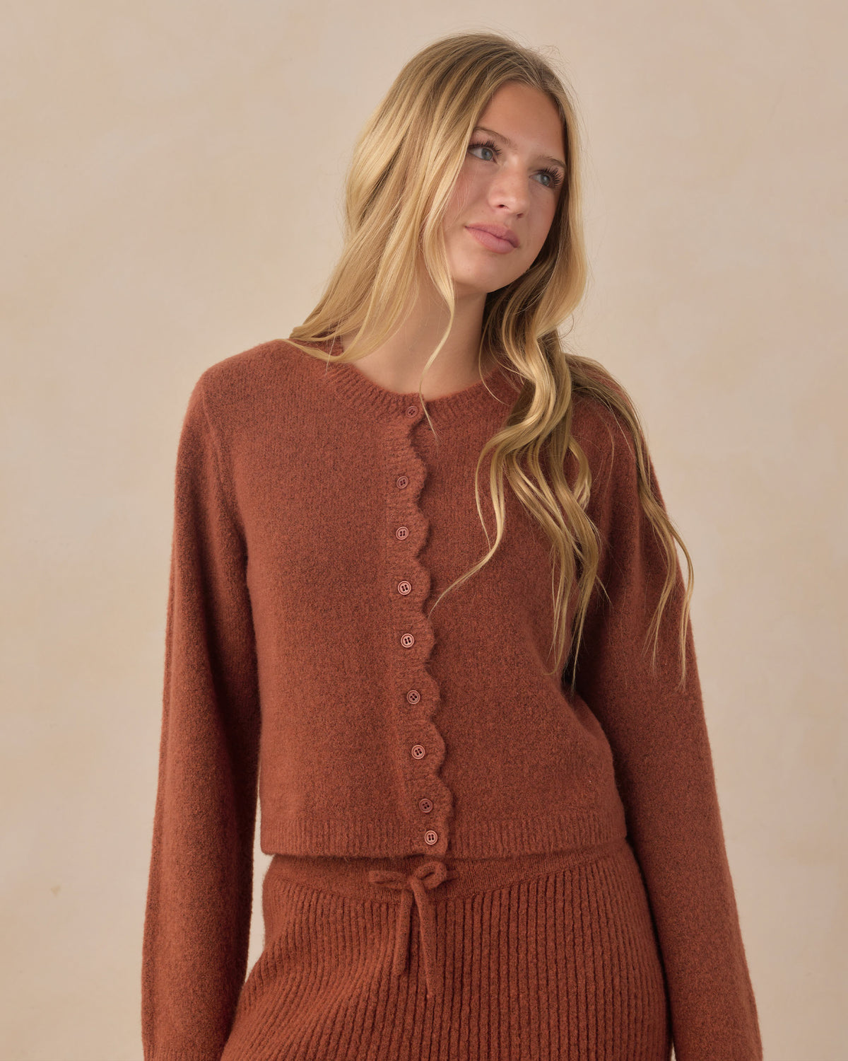 Rylee + Cru - Teen Scallop Cardigan - Brick