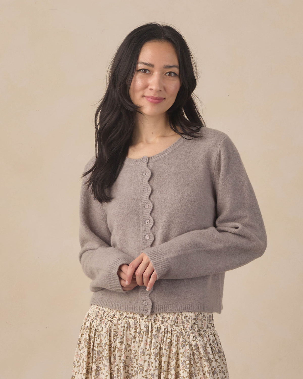 Rylee + Cru - Women's Scallop Cardigan - Dusty Blue