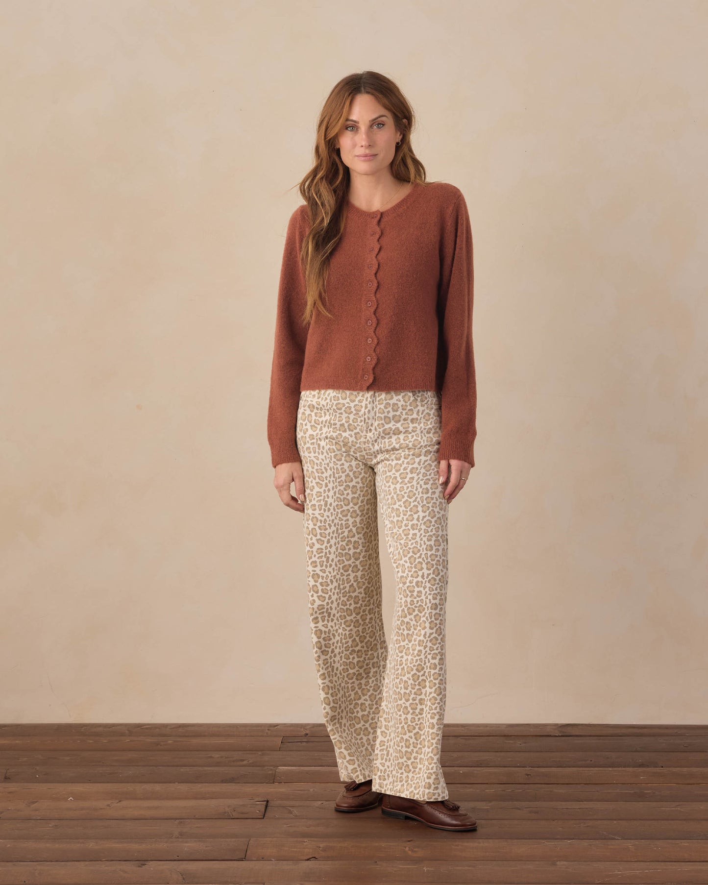 Rylee + Cru - Women's Scallop Cardigan - Brick