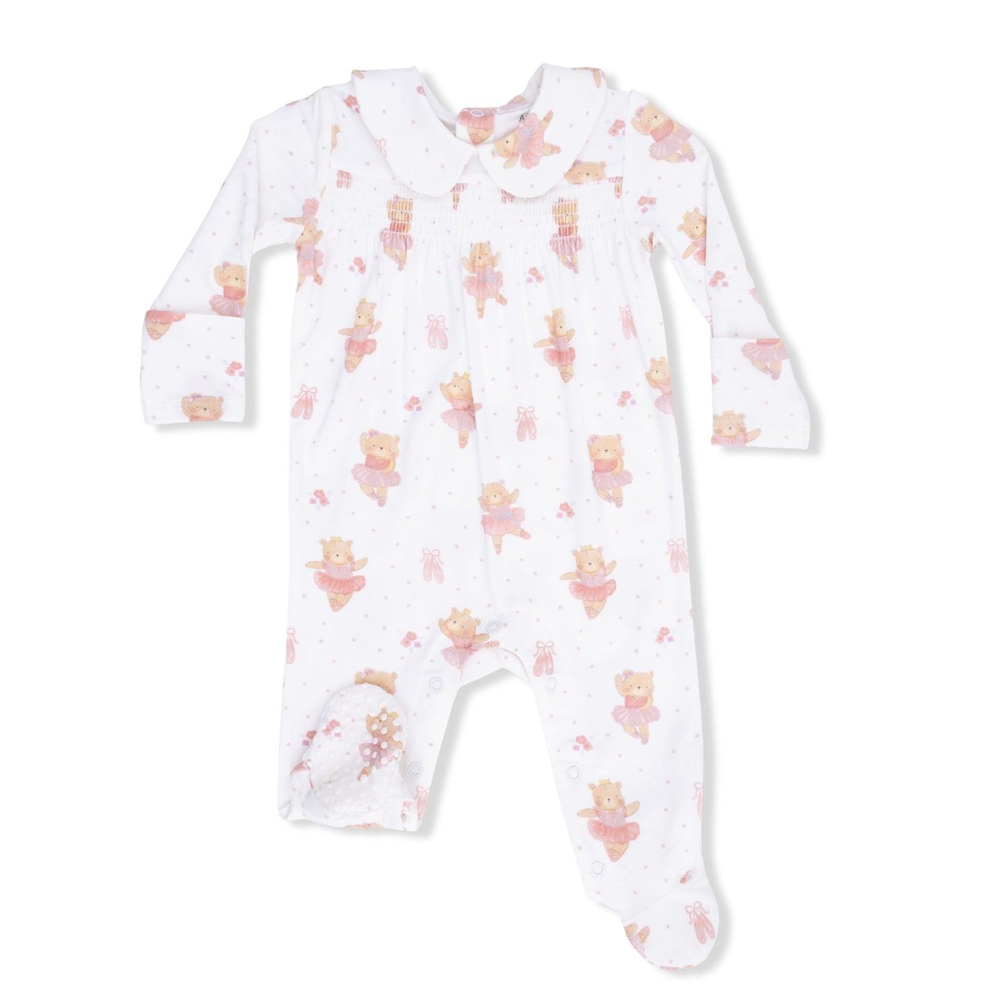 Smocked Peter Pan Snap Footie - Teddy Bear Ballerina
