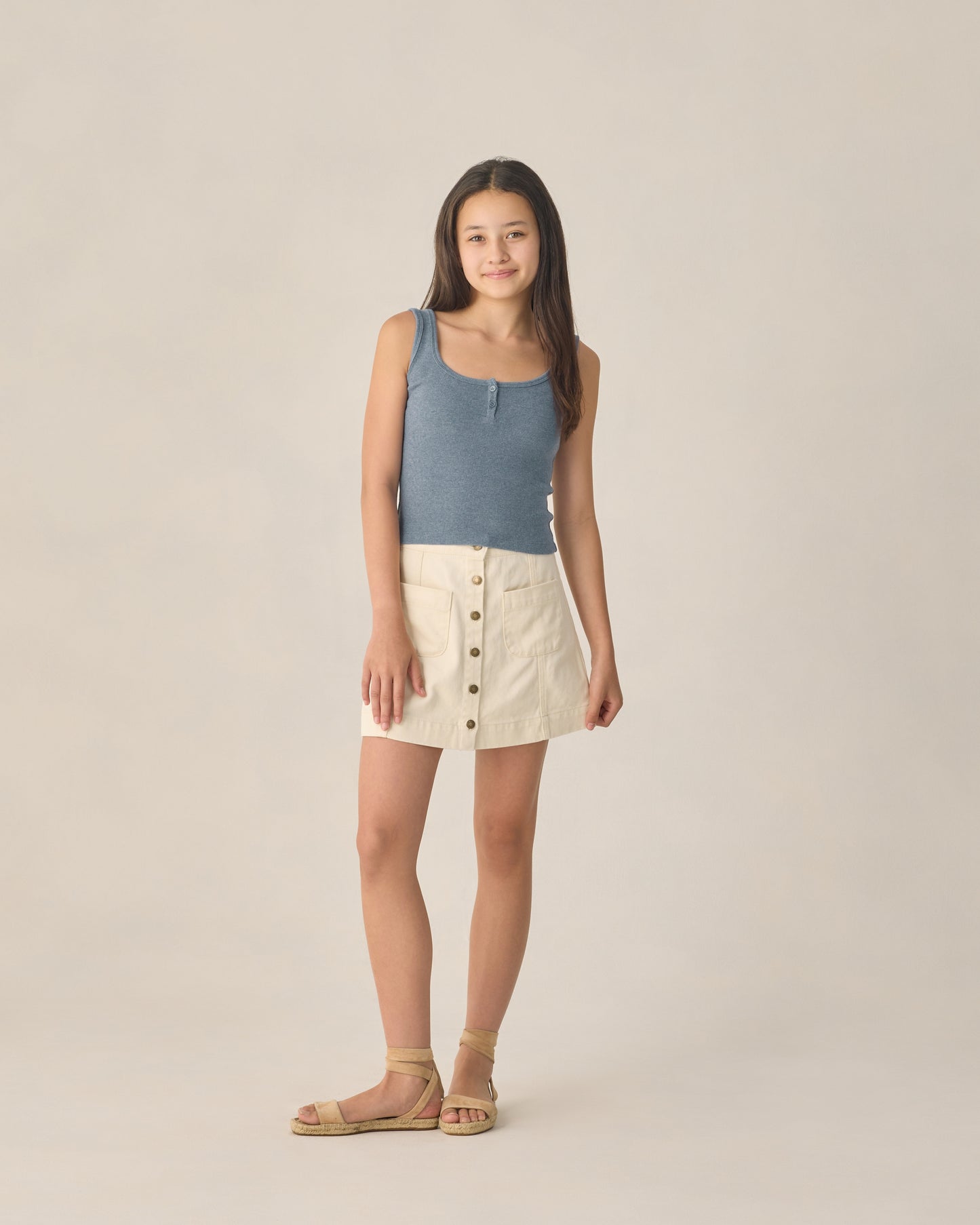 Rylee + Cru - Teen Ribbed Tank - Heathered Marine
