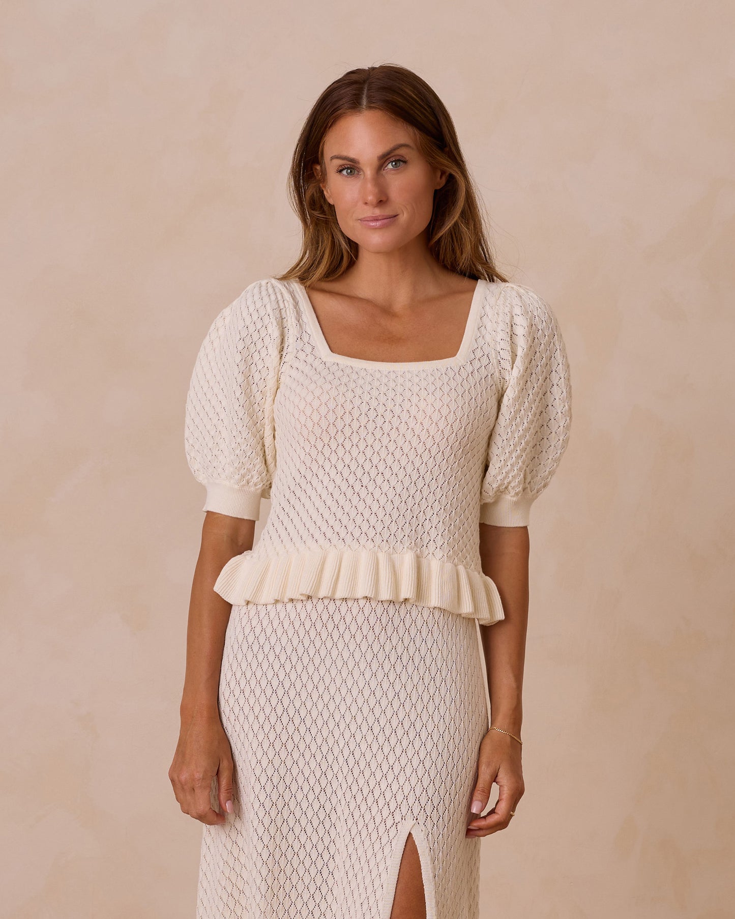 Rylee + Cru - Women's Knit Puff Sleeve Top - Ivory