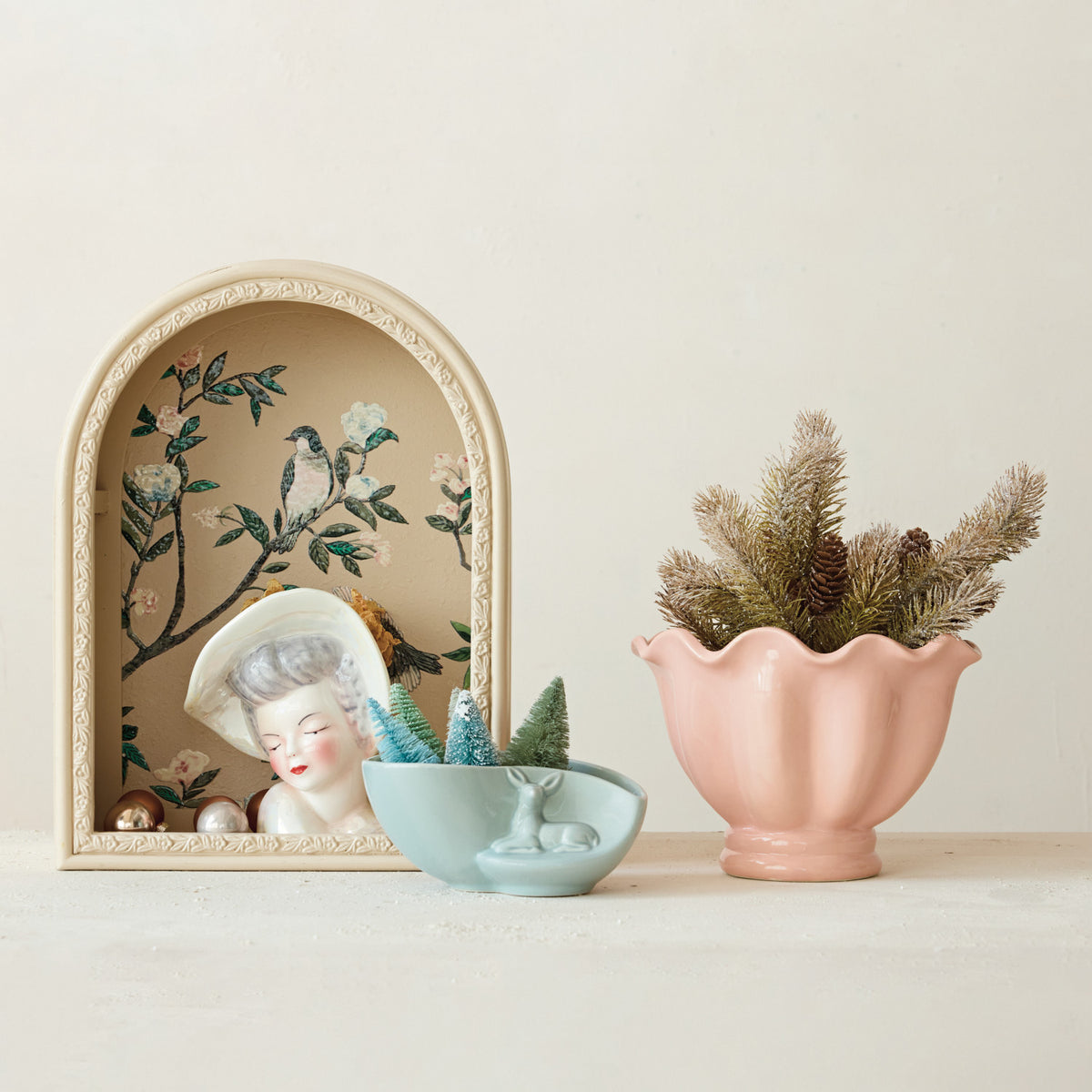 Stoneware Vintage Reproduction Ruffled Footed Planter - Pink