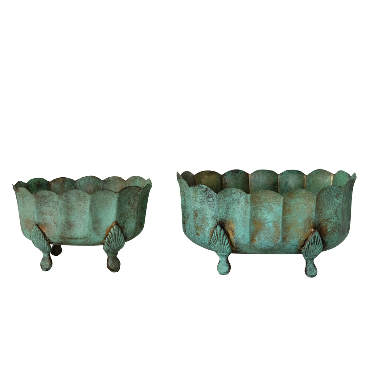 Metal Scalloped Footed Planter - Green