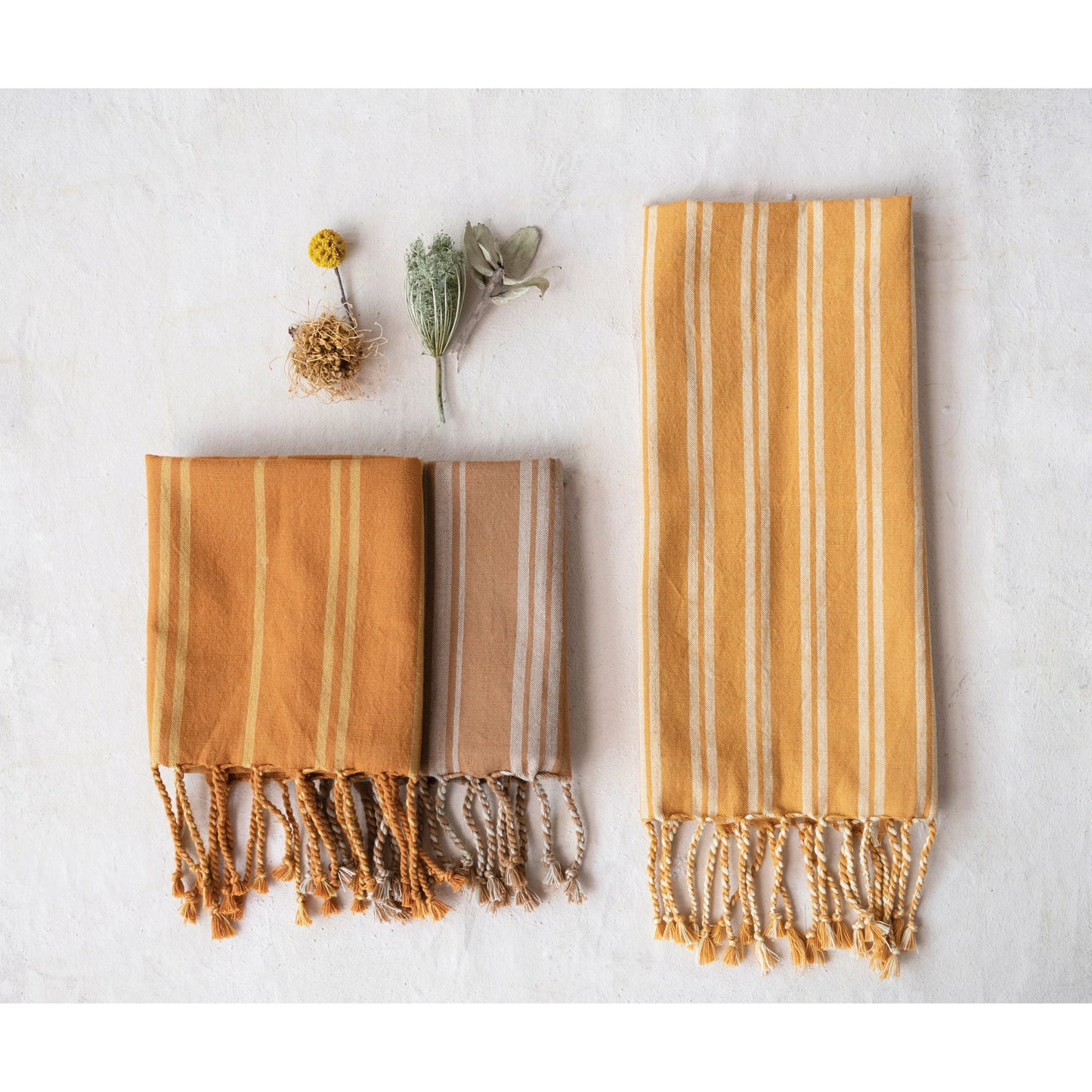 Cotton Tea Towel with Stripes and Fringe