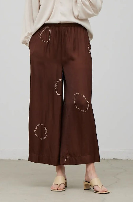 Dotted Circle Printed Satin Wide Leg Pant - Cacao