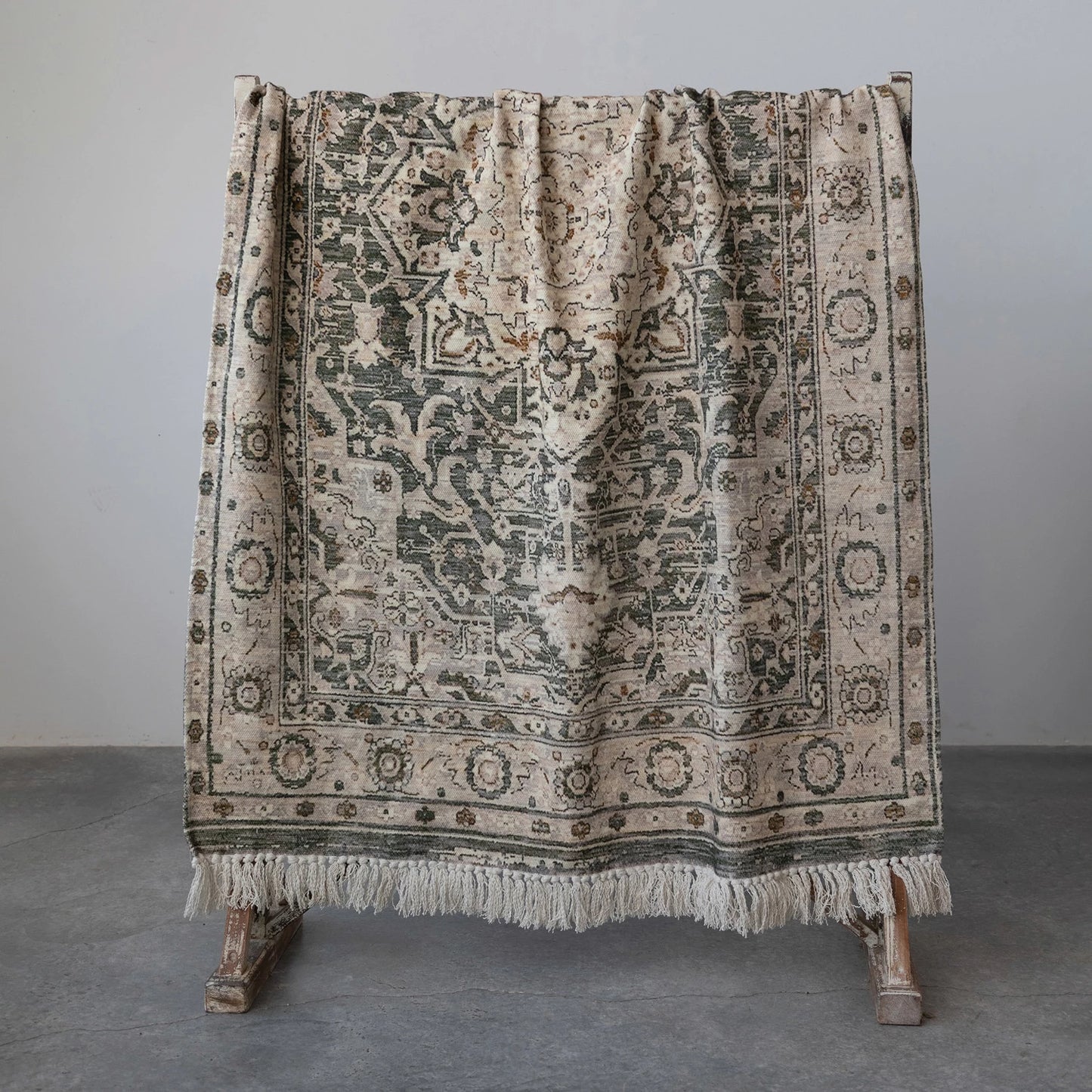 Cotton Printed Dhurrie Rug with Fringe
