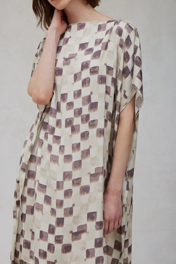 Grade + Gather - Satin Check Boxy Dress - Wisteria