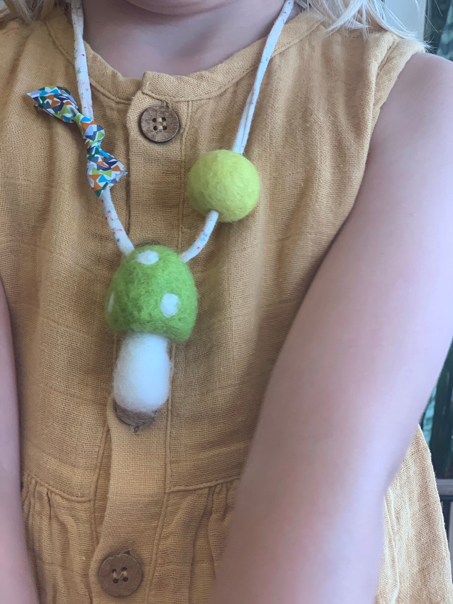 Handmade Mushroom Felted Necklace - Large - Lime