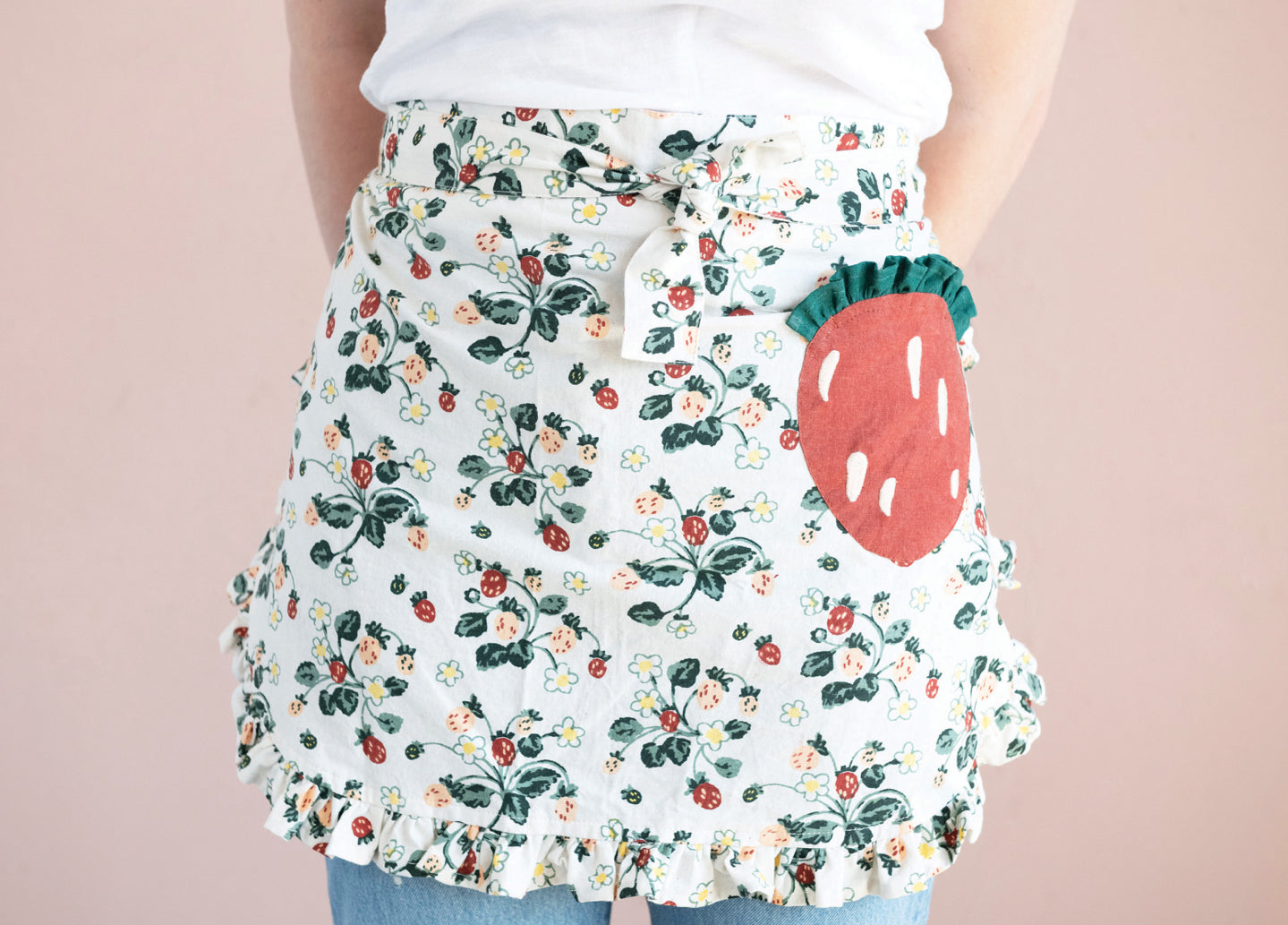 Cotton Apron with Strawberry Applique