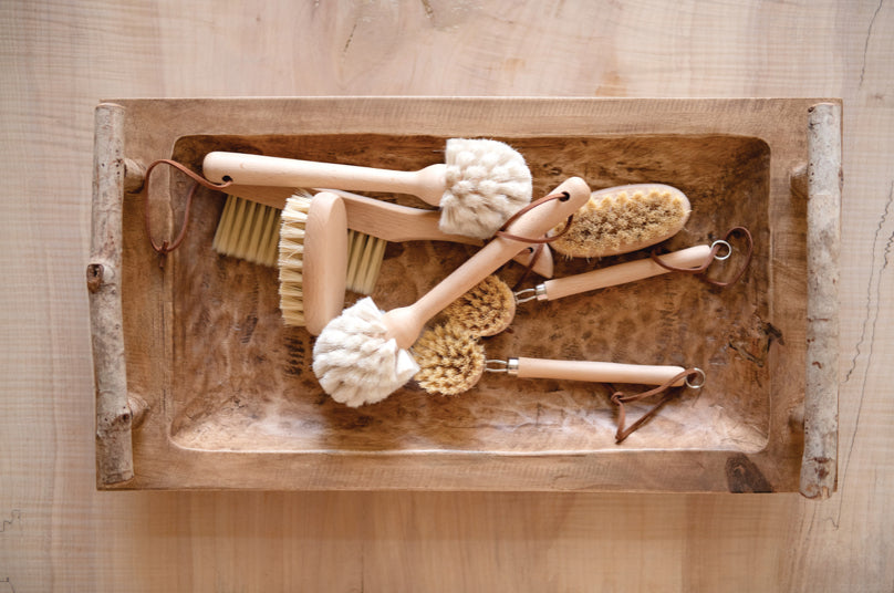 Beech Wood Dish Brush with Leather Strap