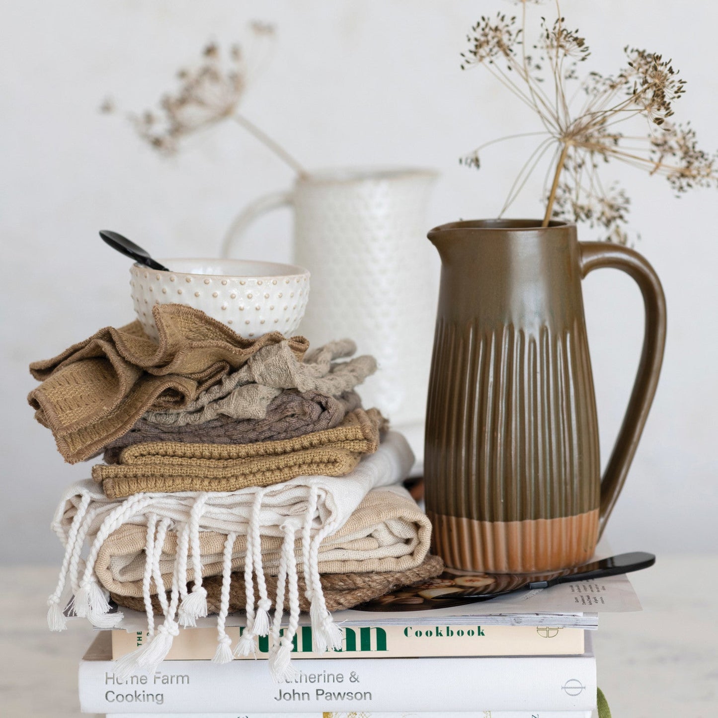 Square Woven Cotton Slub Dish Towels - Set of 3 - Cream