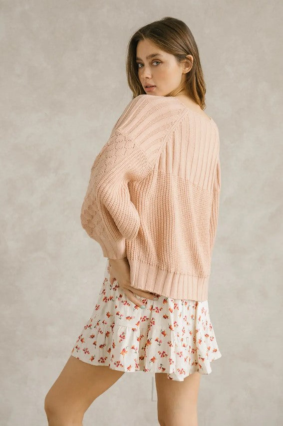 Oversized Ribbed Knit Cardigan - Pink
