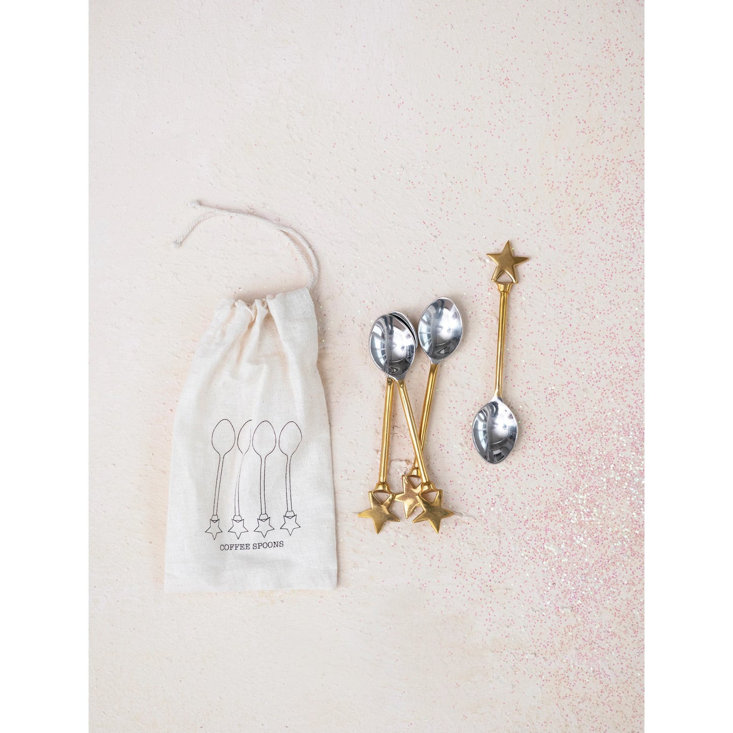 Stainless Steel + Brass Spoons - Set of 4