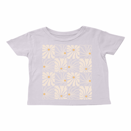 Flower Check Boxy Graphic Tee - Lilac