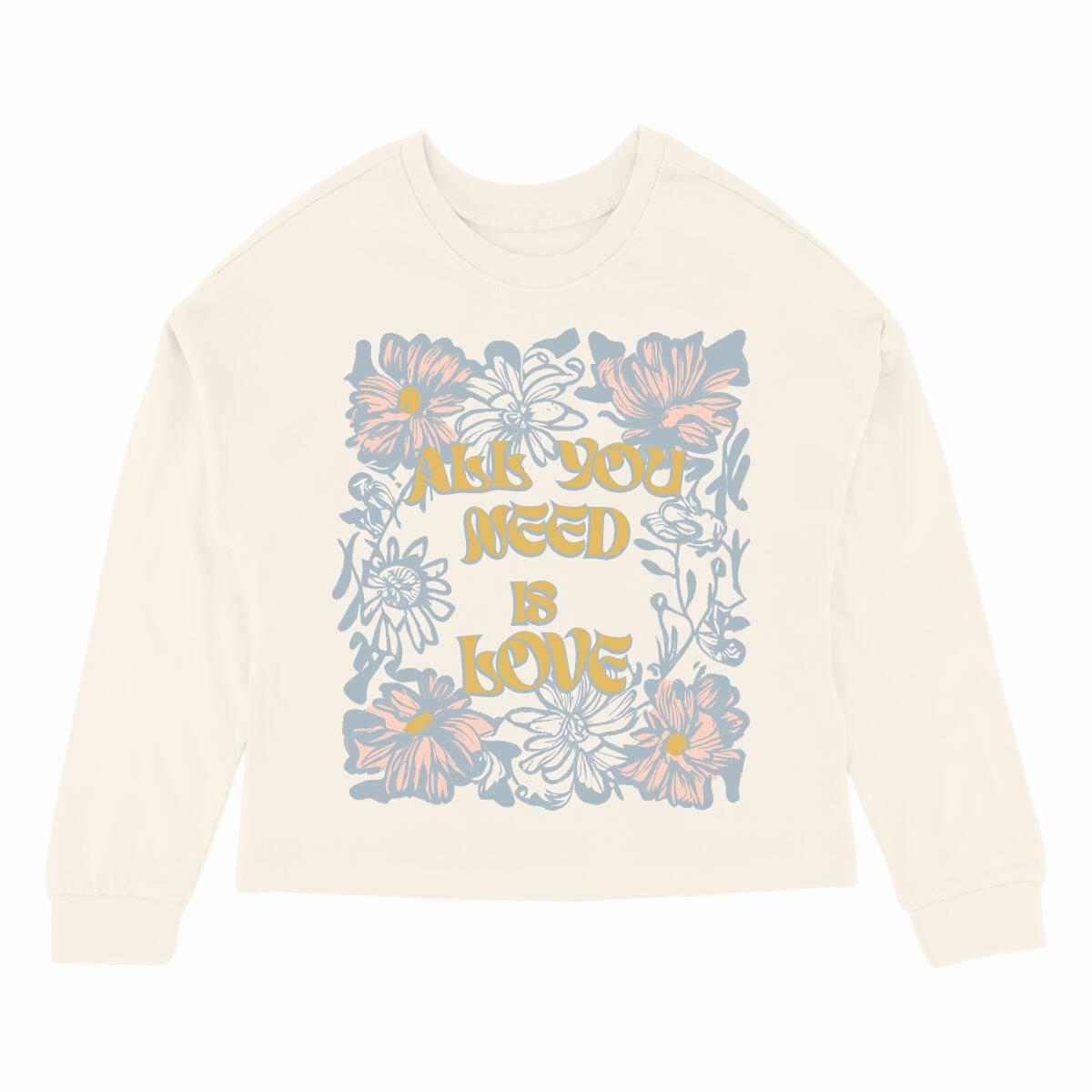 All You Need is Love Oversized Long Sleeve Tee - Natural