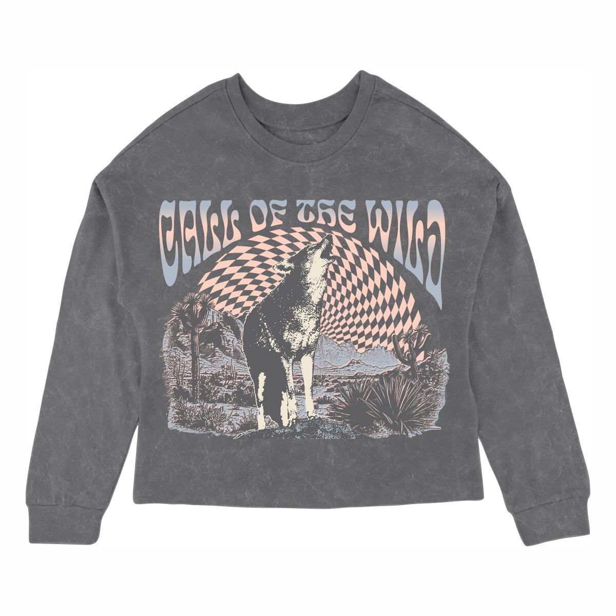 Call of The Wild Oversized Long Sleeve Tee - Mineral Black