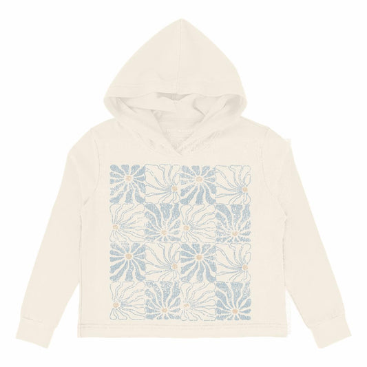 Flower Check Boxy Hooded Long Sleeve Tee - Natural