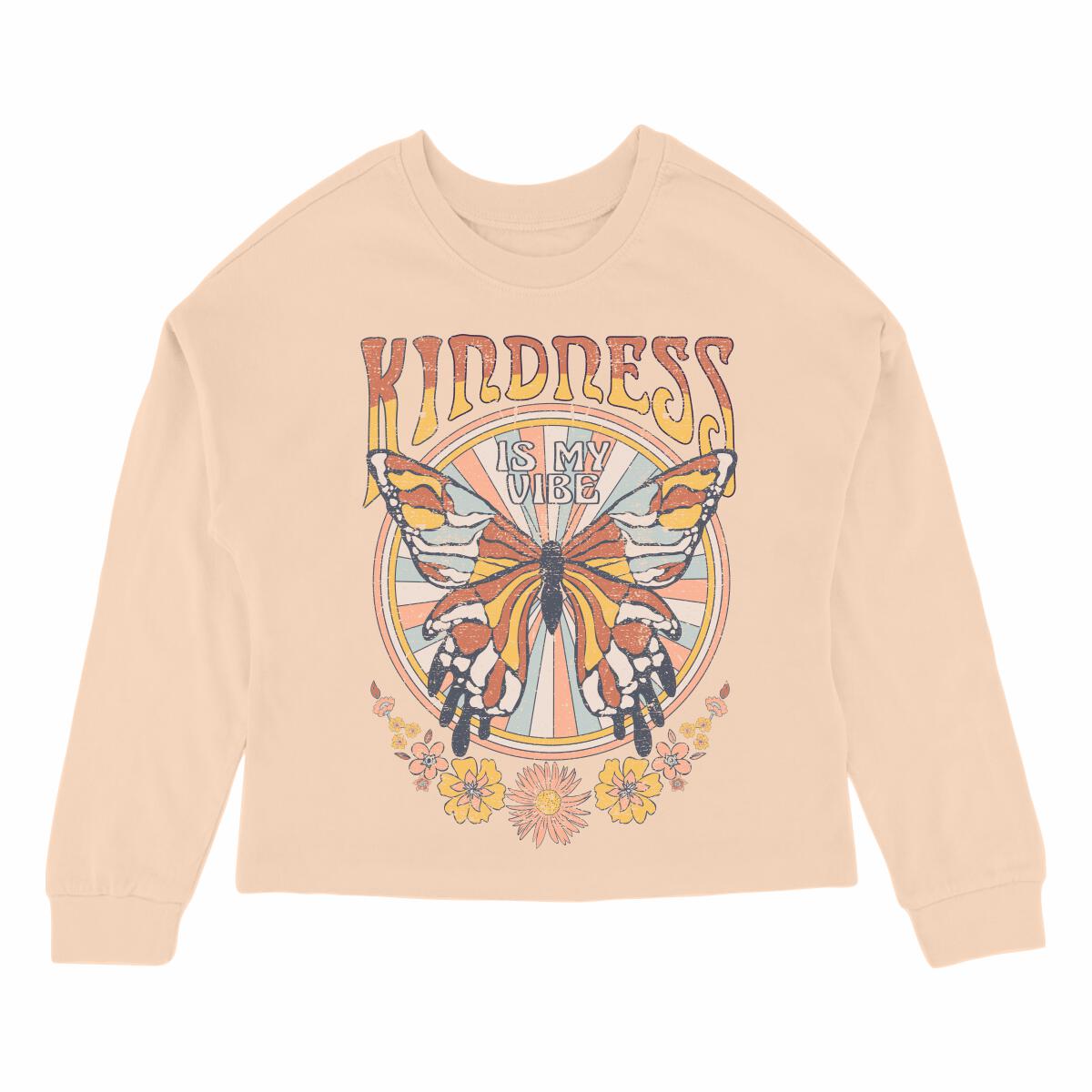 Kind Vibes Oversized Long Sleeve Tee - Faded Pink