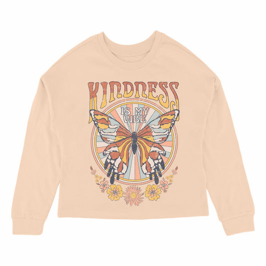 Kind Vibes Oversized Long Sleeve Tee - Faded Pink