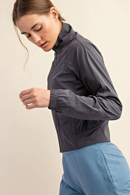 Nylon Woven Tennis Jacket - Charcoal