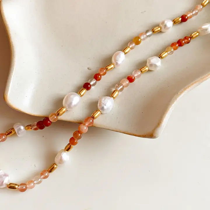 18K Bohemian Handmade Rose Pearl and Bead Necklace - Josephine-Rose