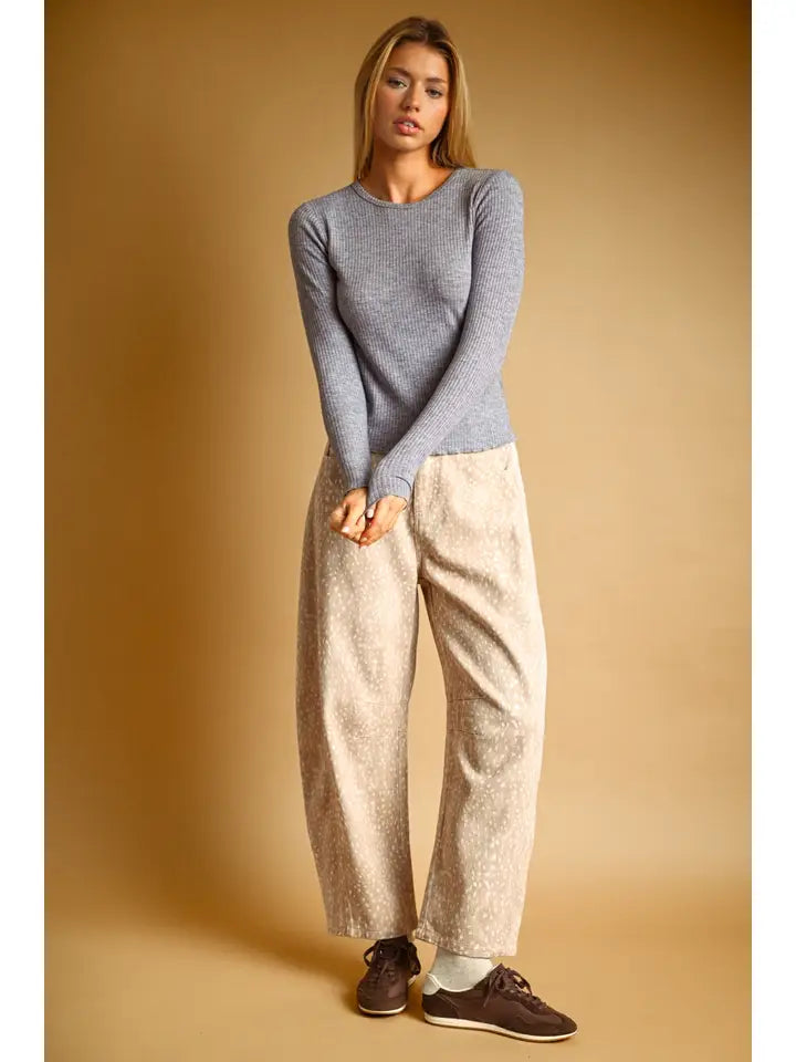 Long Sleeve Ribbed Top - Denim Blue
