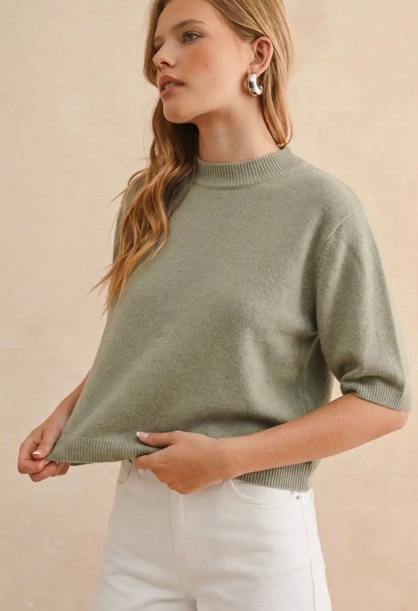 Short Sleeve Sweater Top - Sage Butter
