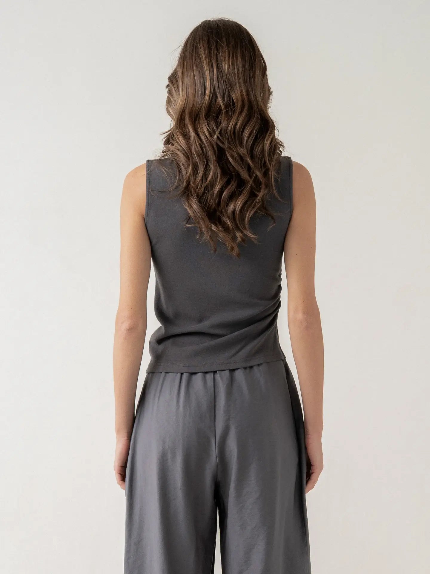 Mock Neck Sleeveless Knit Top - Charcoal
