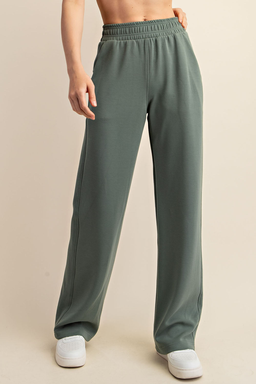 Poly Spandex Straight Sweatpants - Sage Leaf