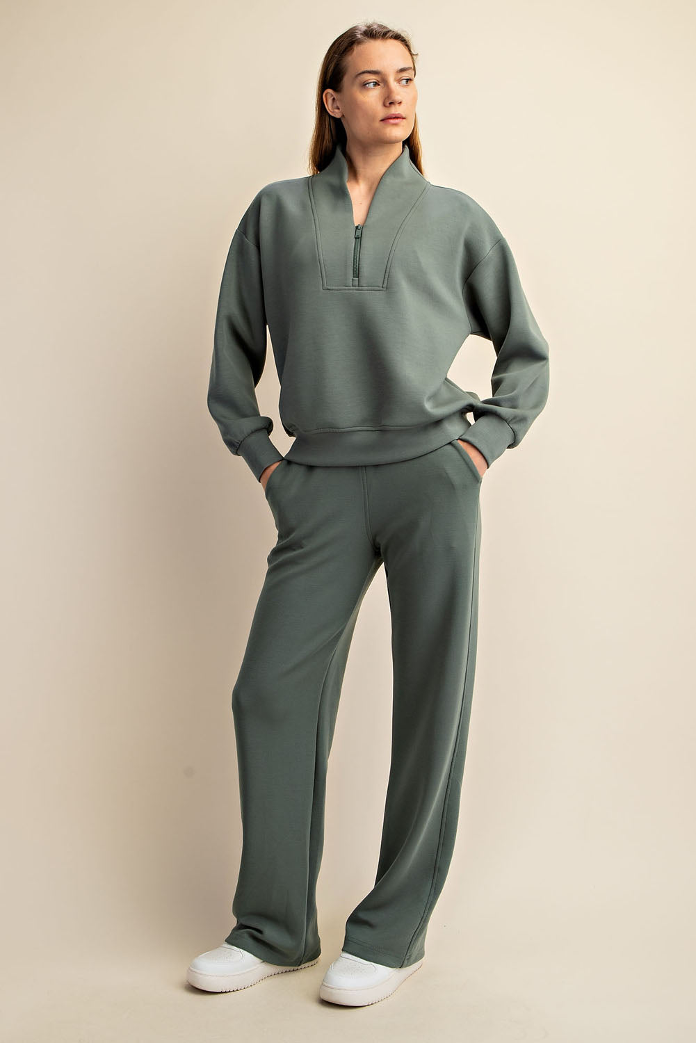 Poly Spandex Straight Sweatpants - Sage Leaf