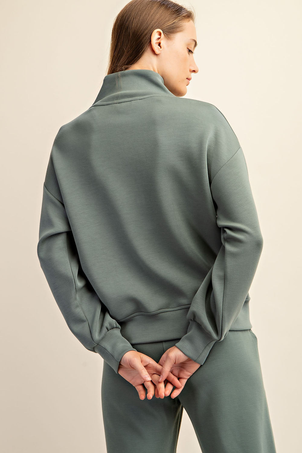 Luxe V Neck Half Zip - Sage Leaf