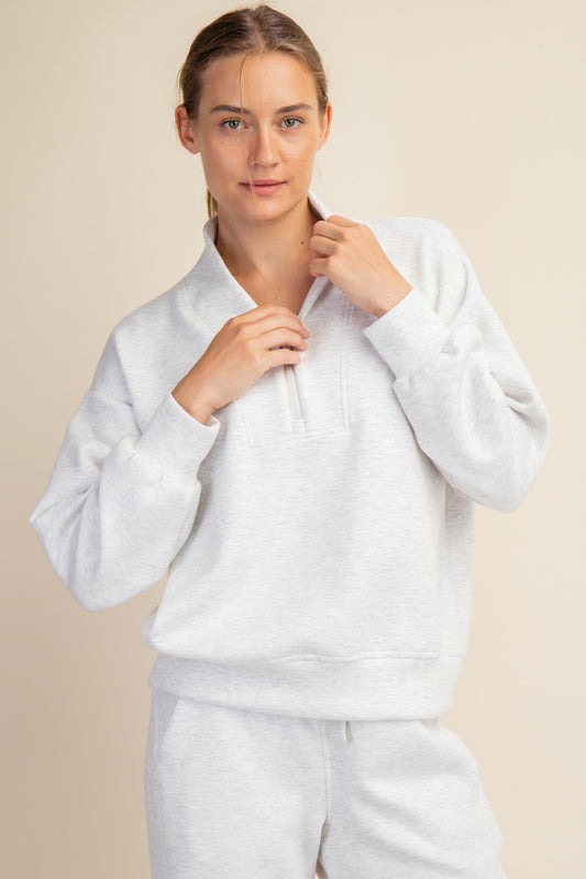 Luxe V Neck Half Zip - Light Heather Gray