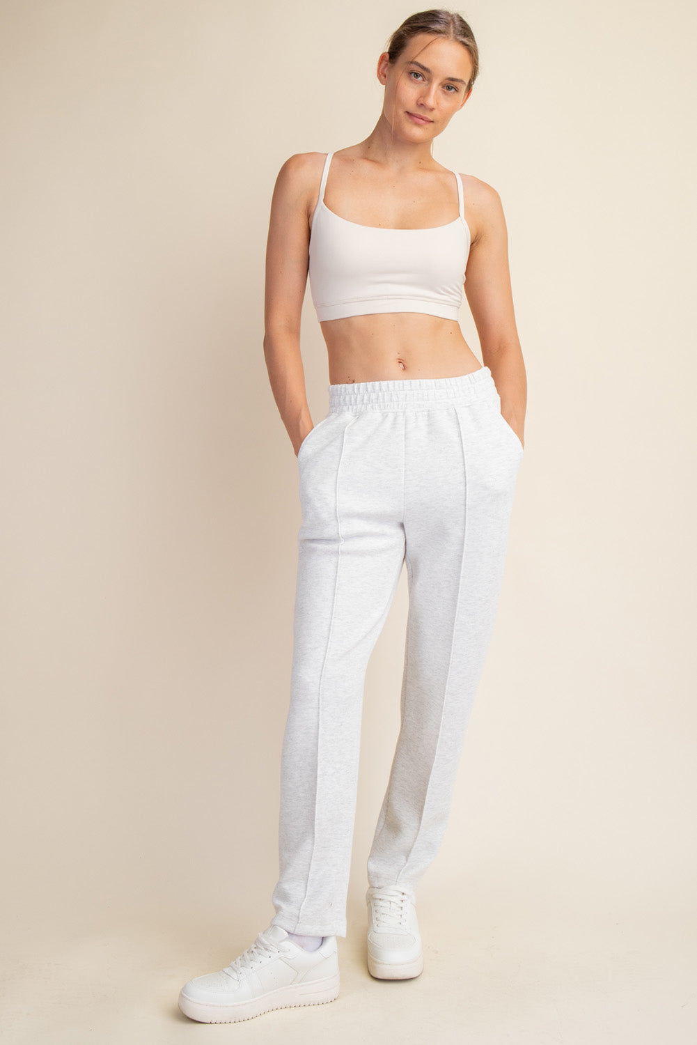 Modal Poly Spandex Pintuck Pant - Light Heather Gray