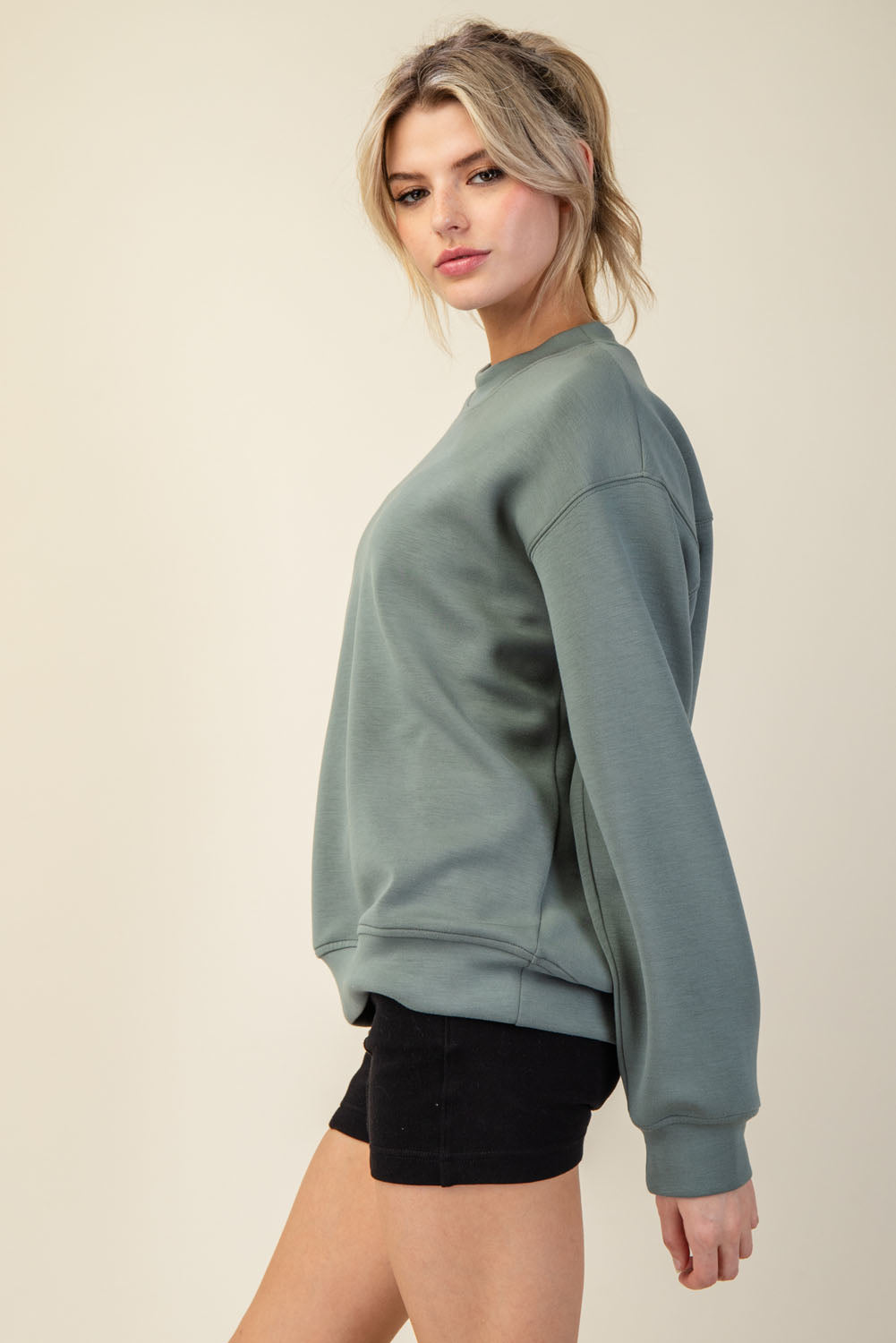 Modal Poly Spandex Mock Neck Pullover - Sage Leaf