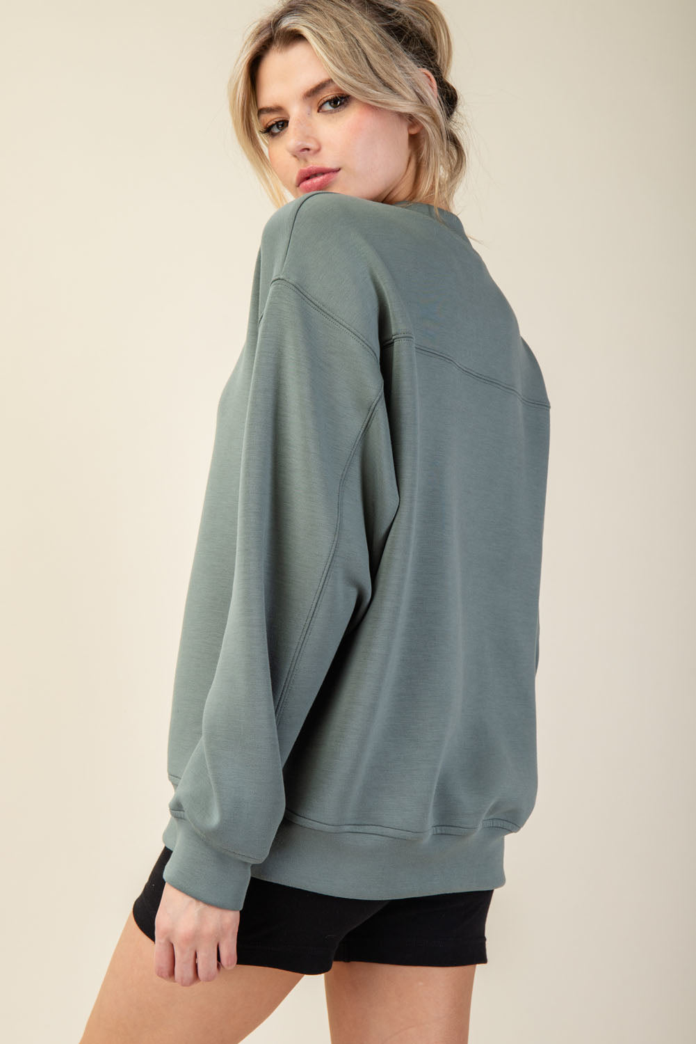 Modal Poly Spandex Mock Neck Pullover - Sage Leaf