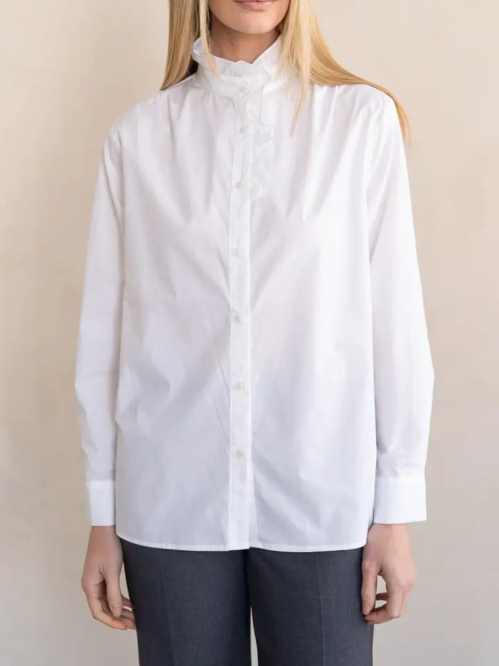Ruffle Collar Button Blouse - White