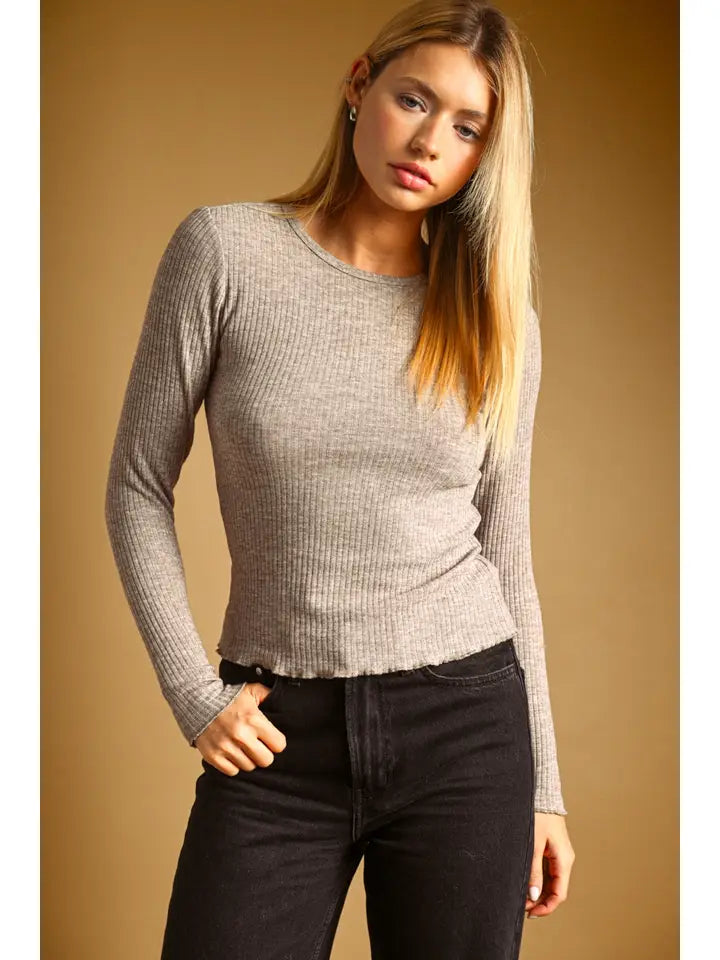 Long Sleeve Ribbed Top - Mocha