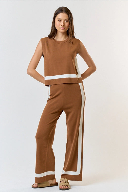 Sleeveless Contrast Top Set - Mocha