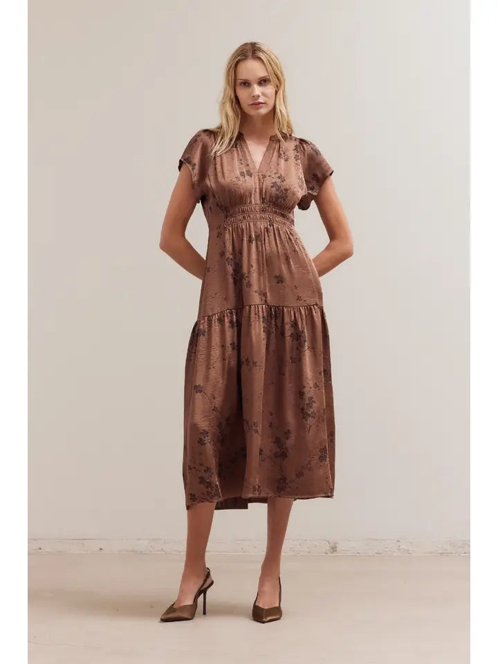Grade + Gather - Ruffle Midi Dress - Chocolate
