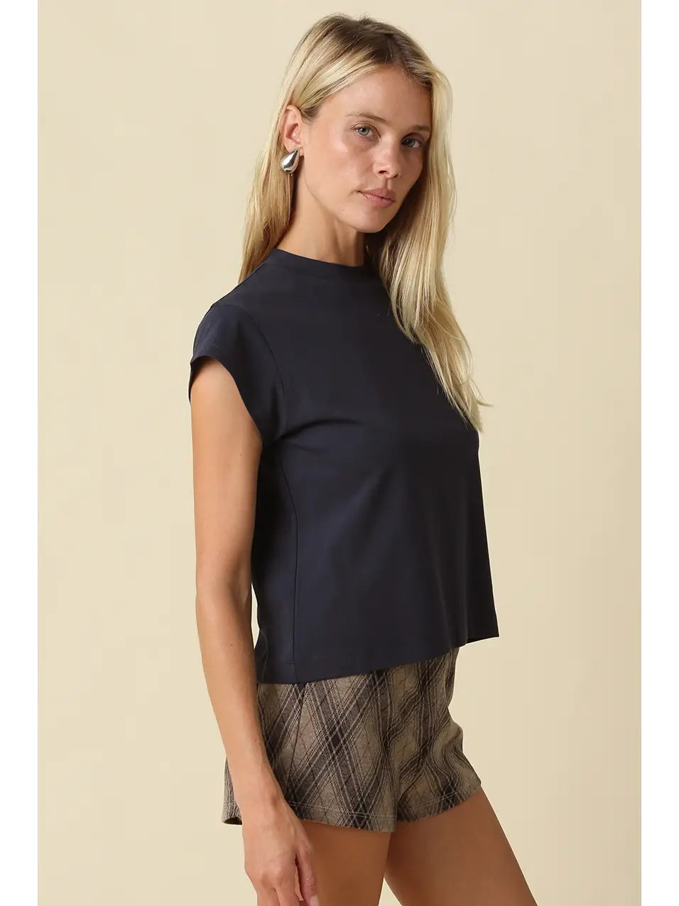Valerie Cap Sleeve Crop Tee - Navy