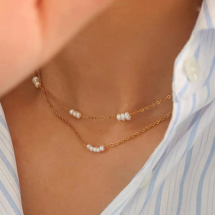 18K Non-Tarnish Petite Pearl Choker - Lauren - Single Pearl