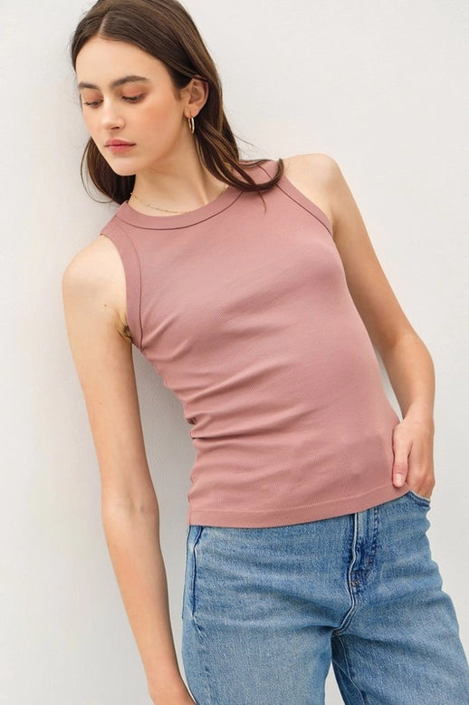 Round Neck Basic Tank - Marsala