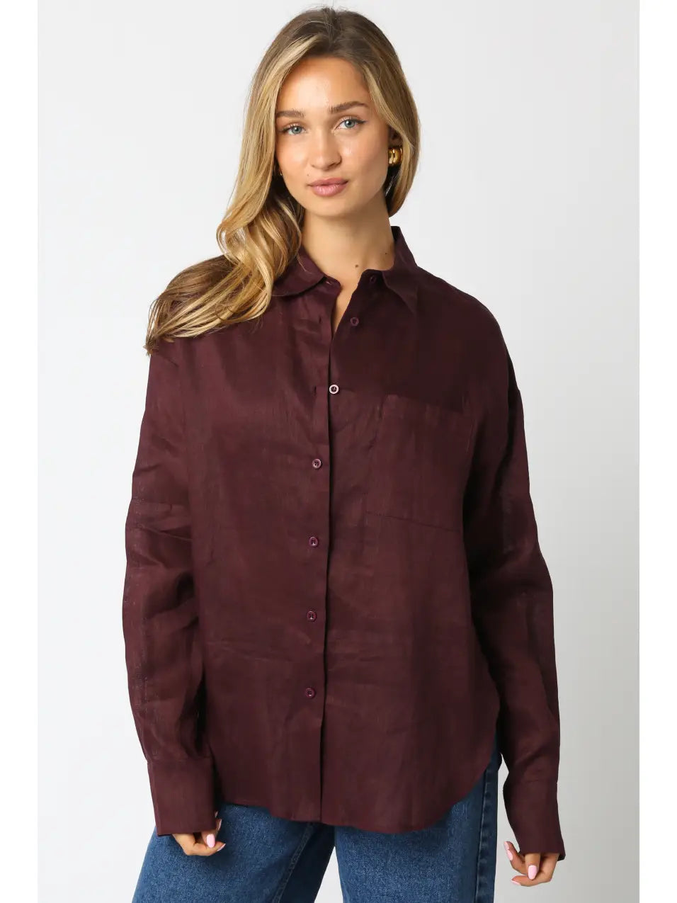 Helen Oversized Linen Shirt - Berry