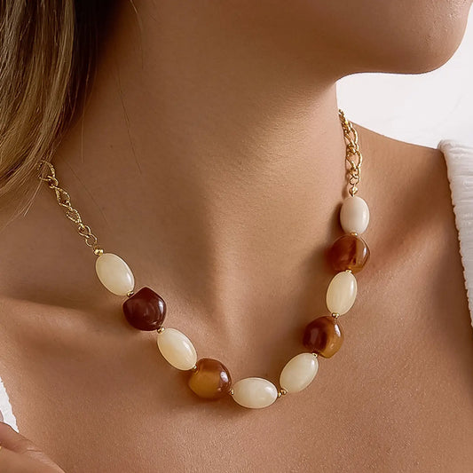 Palm 18K Gold Non-Tarnish Beaded Chain Necklace - Brown