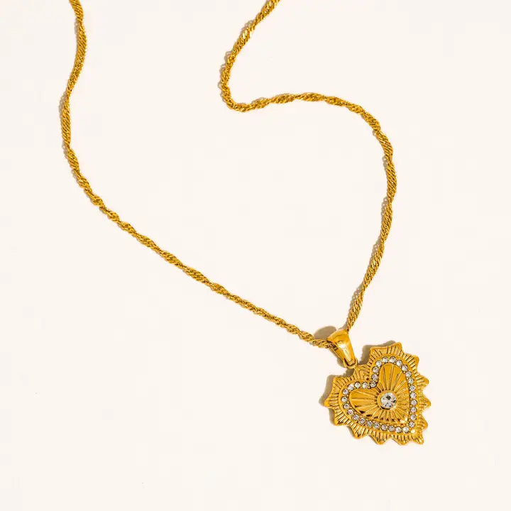 Valea 18K Gold Non-Tarnish CZ Heart Pendant Necklace - Yellow Gold