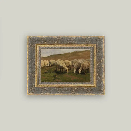 Sheep Landscape Framed Antique Art